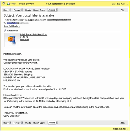 USPS fake email Data Recovery Email